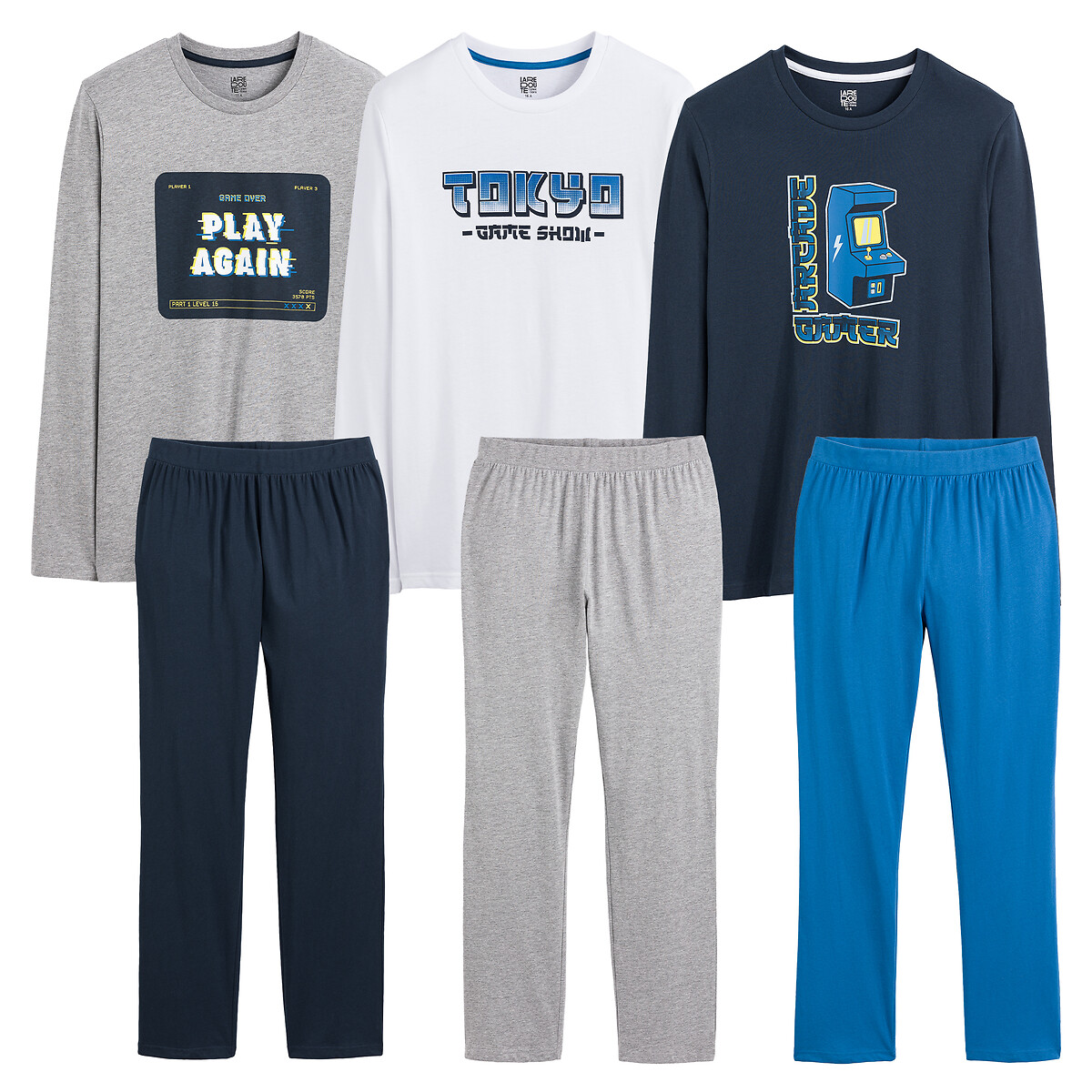 COLEÇÕES LA REDOUTE<br>Conjunto de 3 pijamas, espírito arcade
