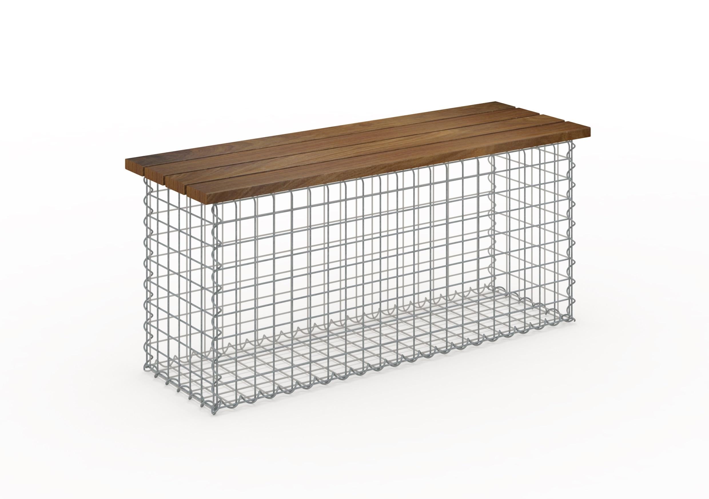 Gabiona Gartenbank Spiralgabione 105 x 50 x 30 cm -3 TEAK MW 5 x 5 cm