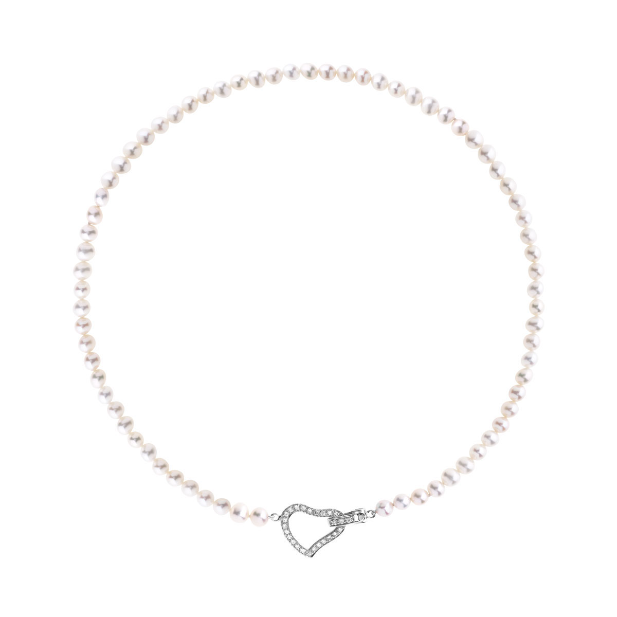 Collier argent 925 coeur perles de culture de Chine 45 cm