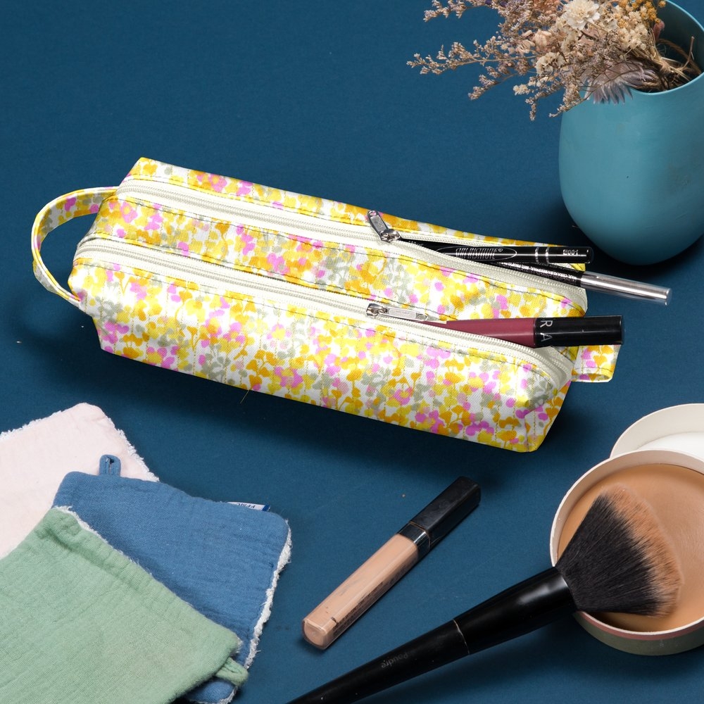 Trousse Double Compartiment Mimosa Jaune Rose