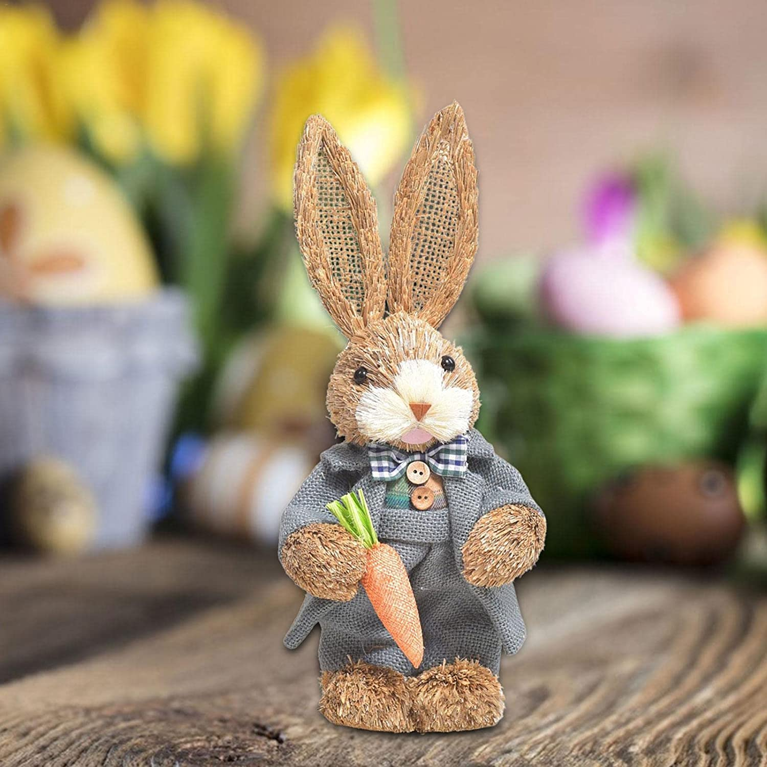 (32x13cm) Stroh Hase Oster Dekoration Osterhase mit Karotte