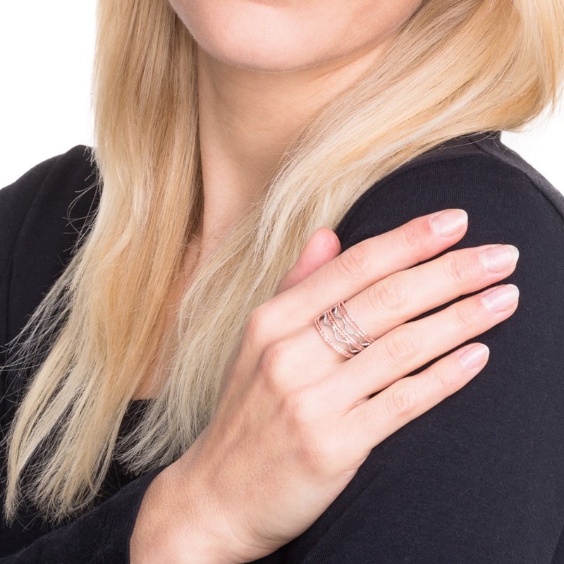 Bague Argent Anneaux Ondulés Argent Et Rose