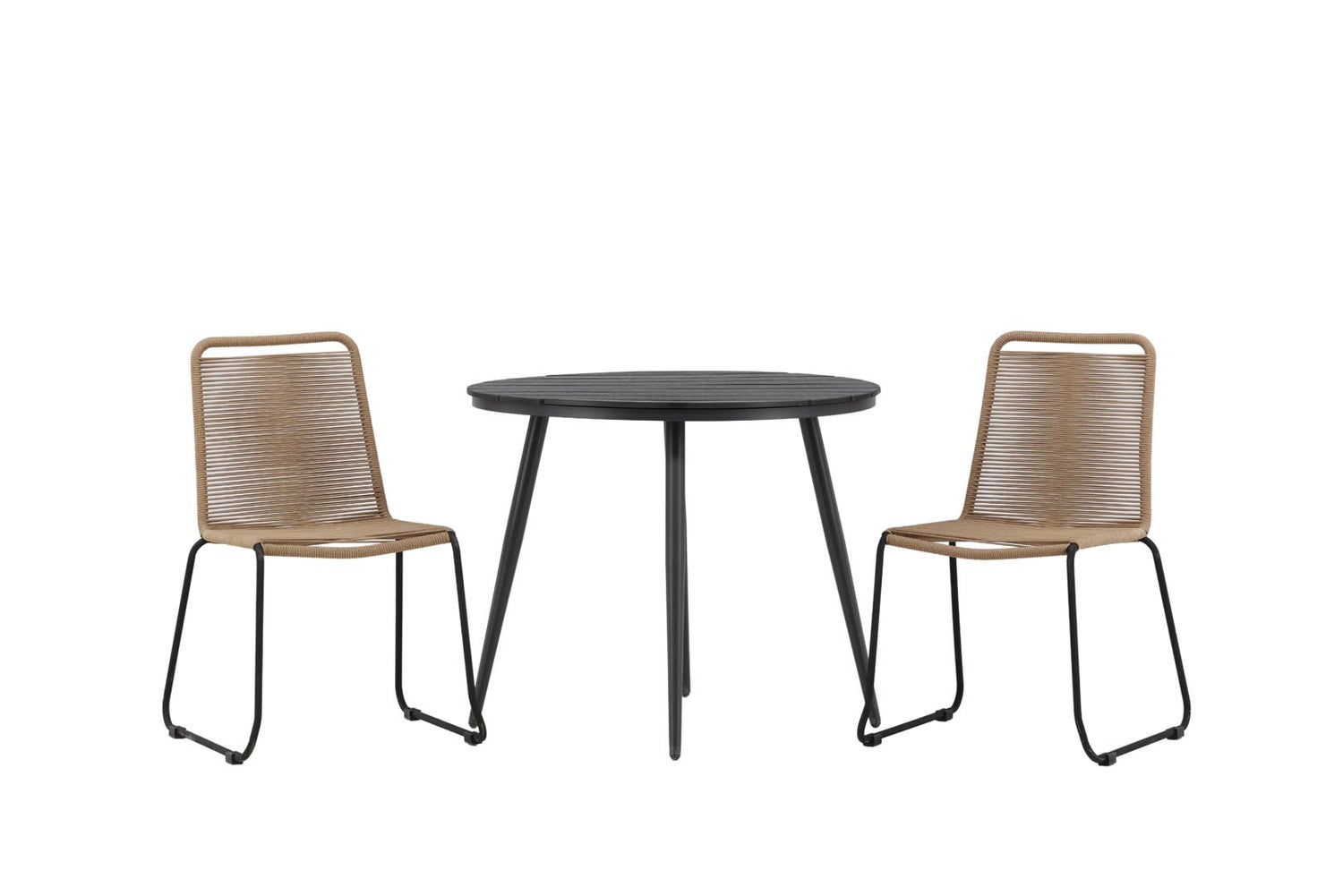 Tuinset Break: tafel 90x90cm, 2 Lindos stoelen, zwart/bruin. 90 x 74 x 90 cm