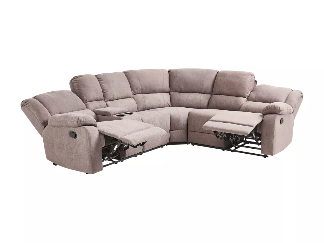 Canapé d'Angle de Relaxation Manuel à 5 Places en Tissu Beige Taupe Rokke