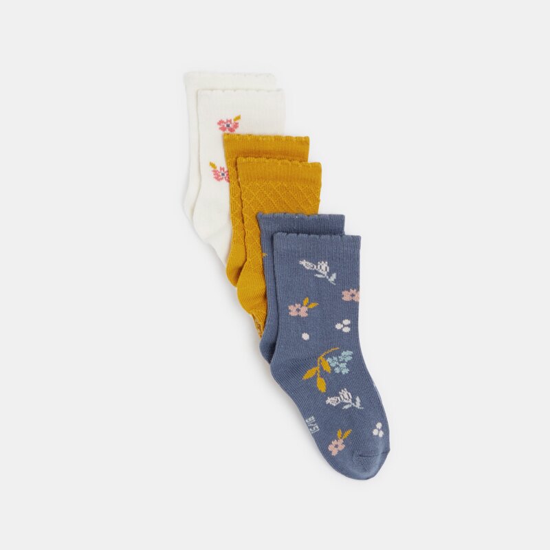 Chaussettes fleuries jaune bébé fille (lot de 3) Jaune