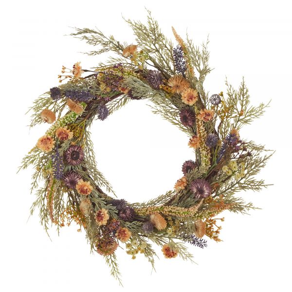 Beliani Grinalda Decorativa Artificial Redonda Verde Feita à Mão com Flores ø 45 cm para Decoração de Mesa Ou Porta de Estilo Tradicional Rústico