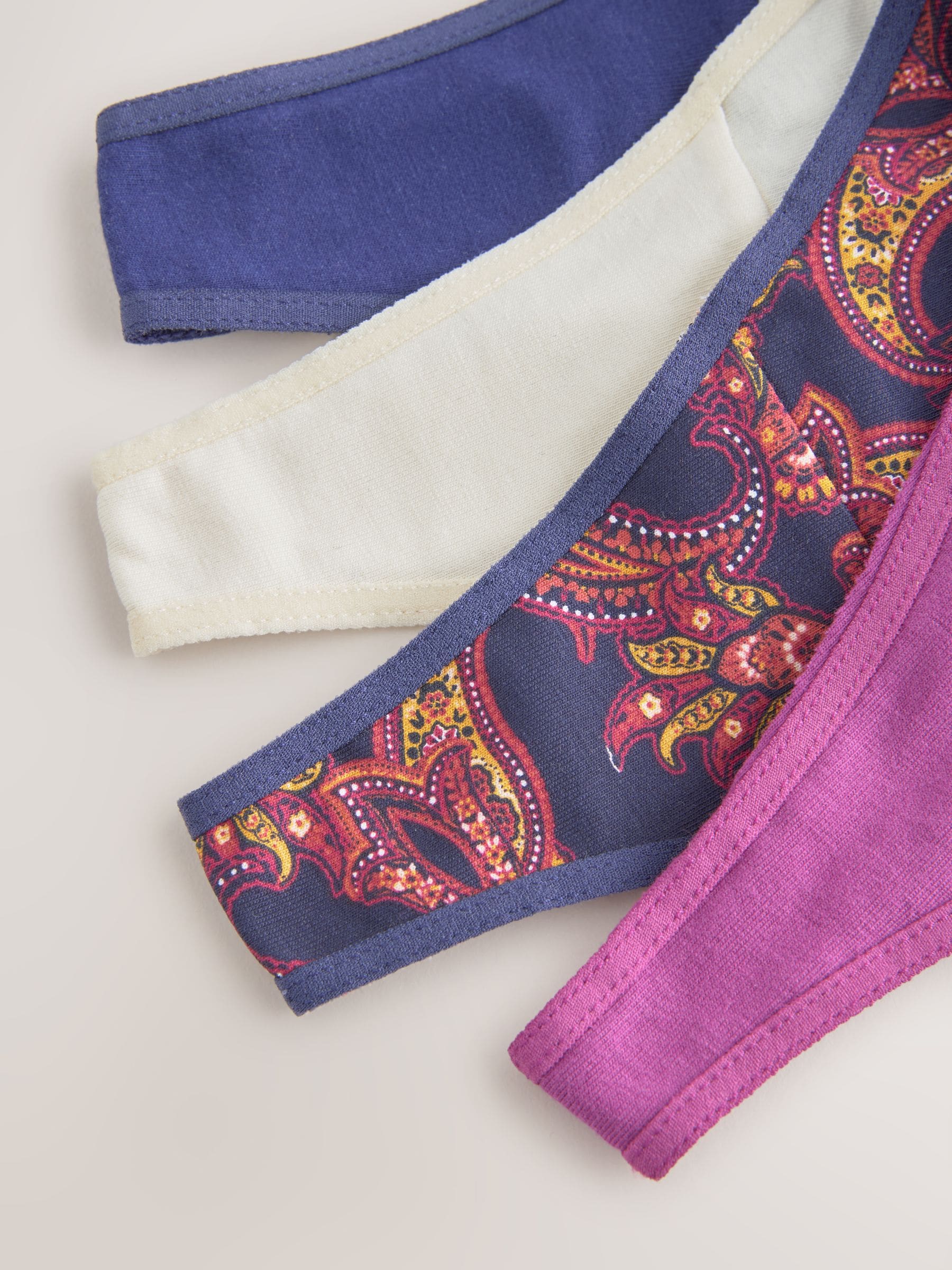 Marineblauw met paisleymotief - Katoenen kanten slipjes 4 stuks