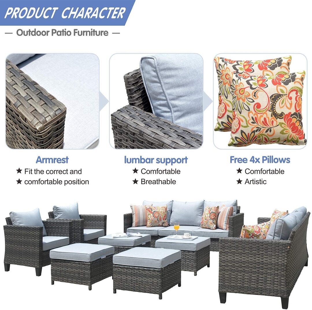 Patio Furniture 8 PCS Hight Back Outdoor Furniture Sets Modern Wicker Patio Furniture Conversation Sets with 4 Pillows All Weather Garden Patio Sofa