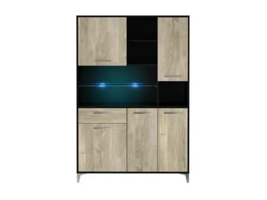 ECO Buffet de cuisine avec LED L 120 cm - Decor chene et noir mat