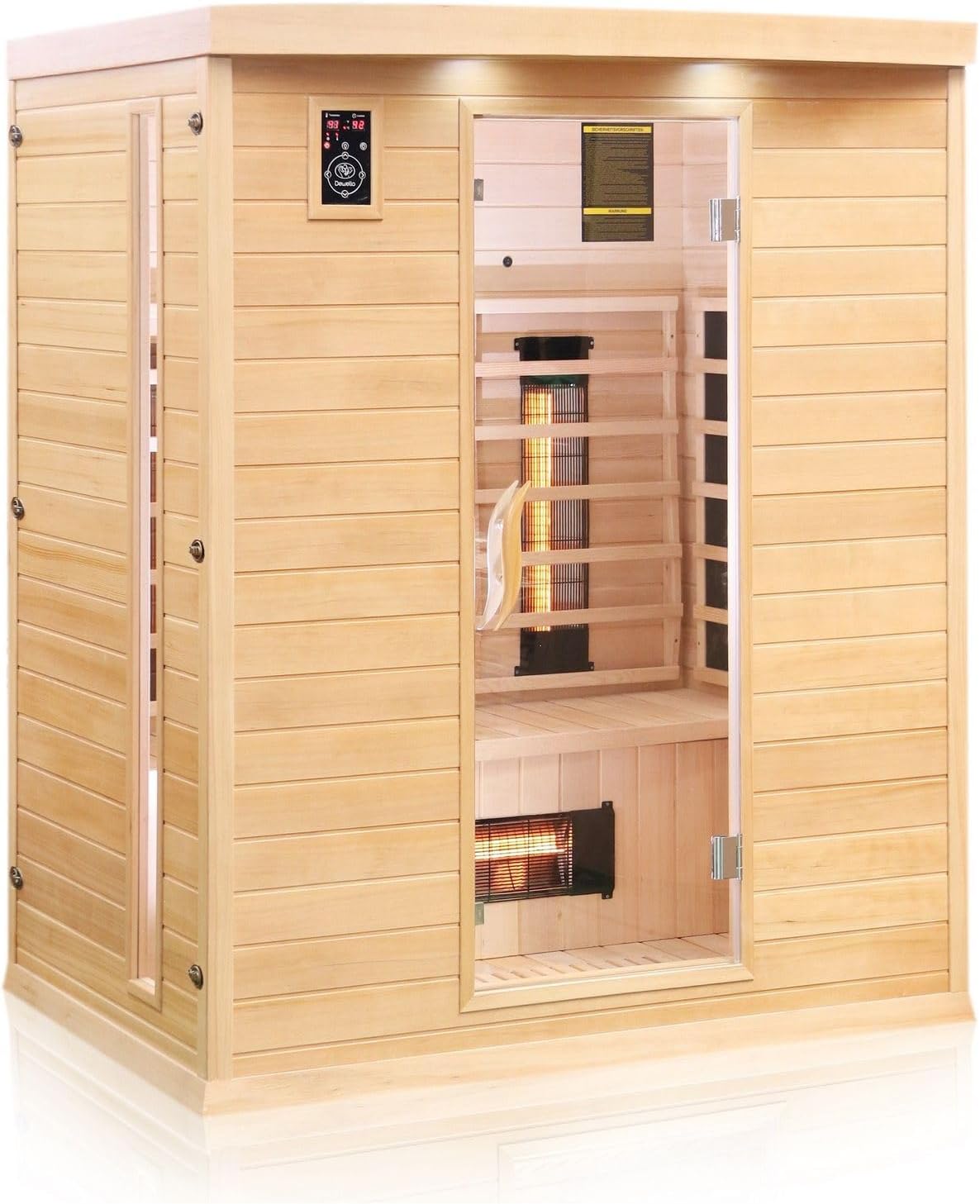 Dewello® Infrarotkabine Infrarotsauna Pierson 160x105 für 2-3 Personen aus Hemlock Holz mit Vollspektrumstrahler, Bodenstrahler, LED-Farblicht, Bluetooth, FM,MP3,USB