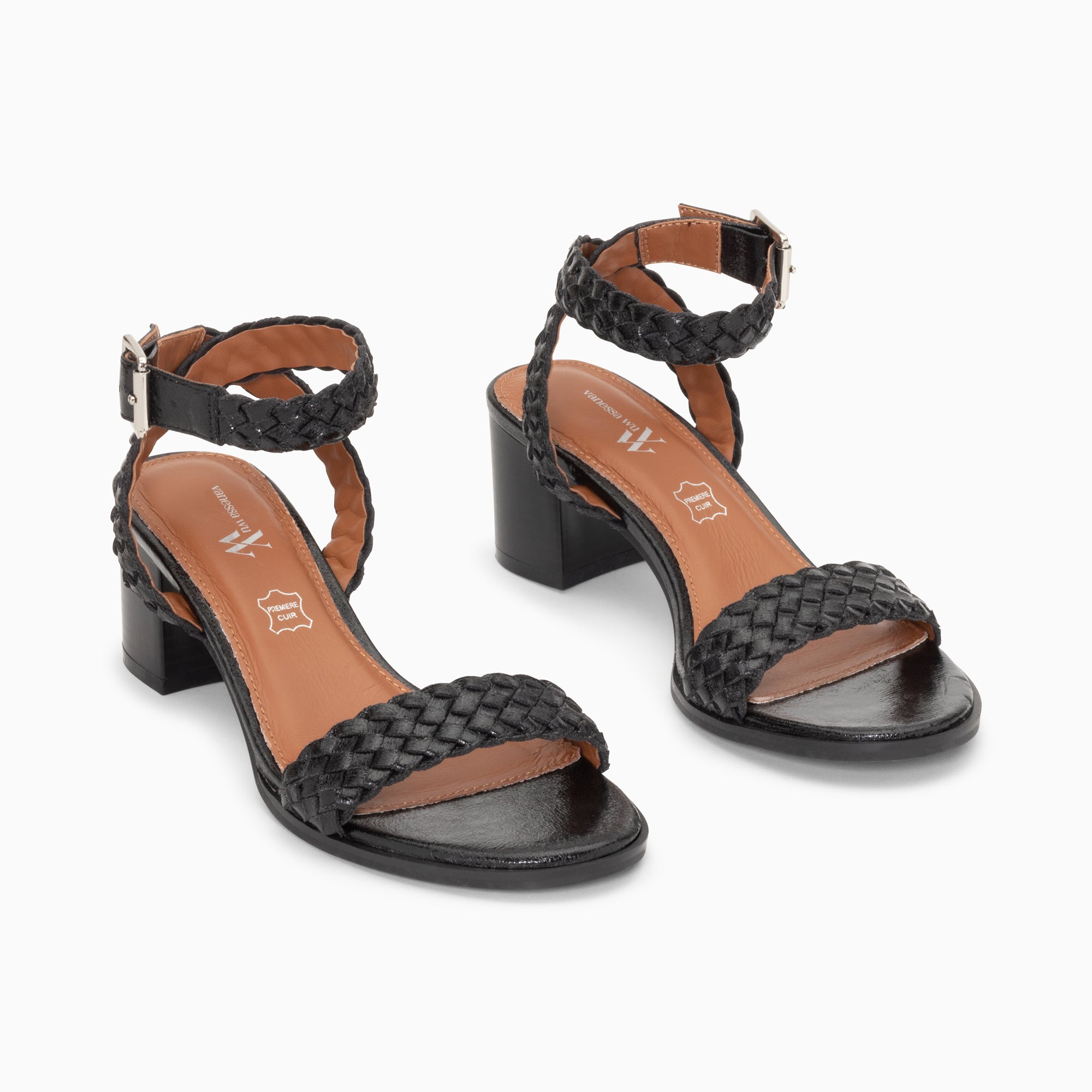 Sandales à talon, Compensées-Sandales Eugénie noires à brides tressées