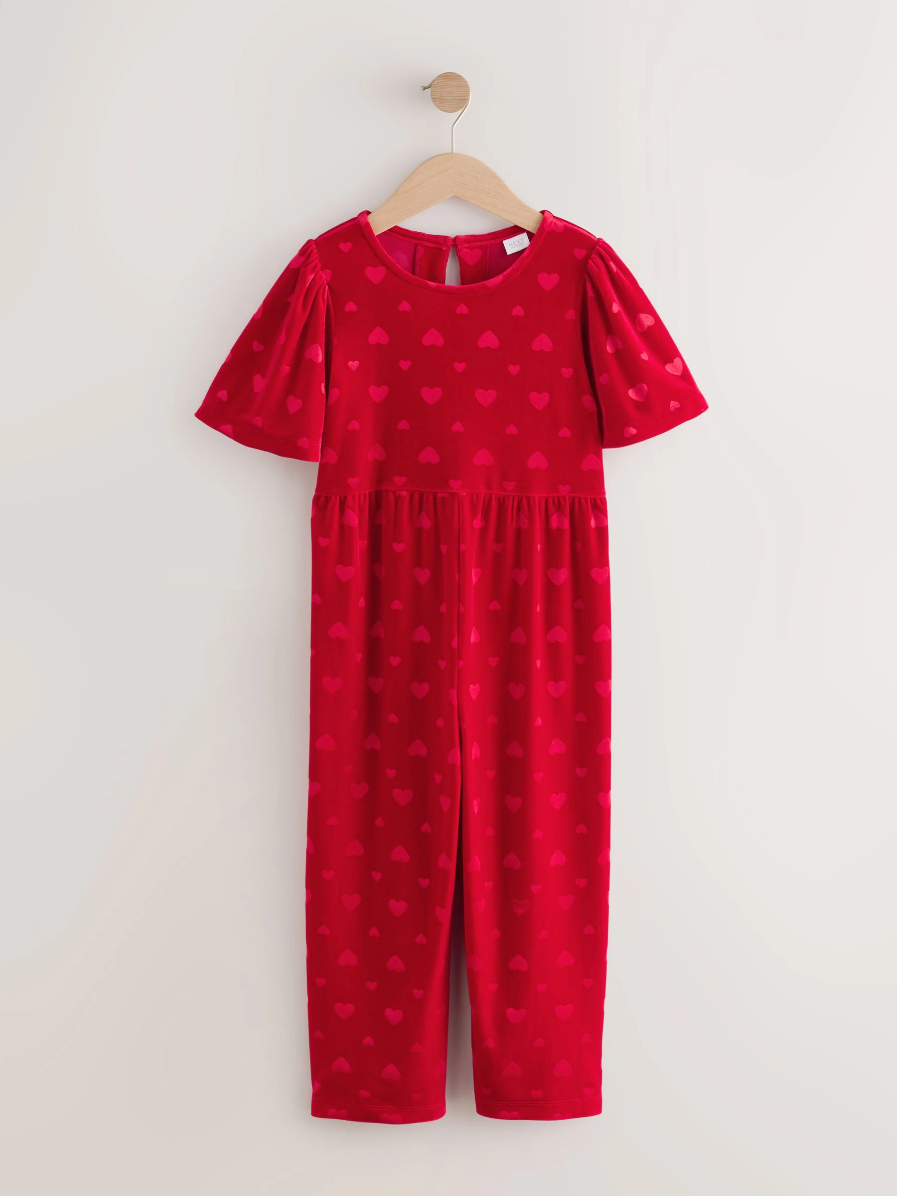 Rood - Heart Embossed Velour Jumpsuit (3-16yrs)