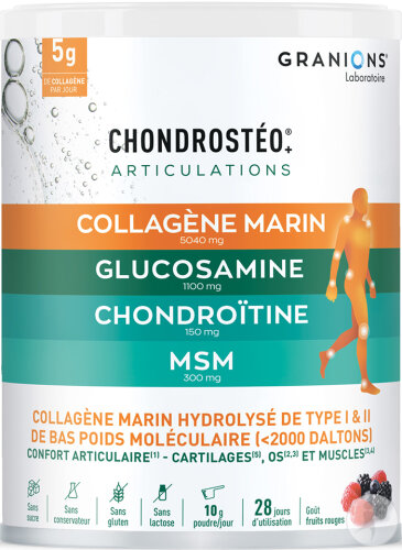 Granions Chondrostéo+ Articulations Collagène Marin + Glucosamine Goût Fruits Des Bois Pot 280g