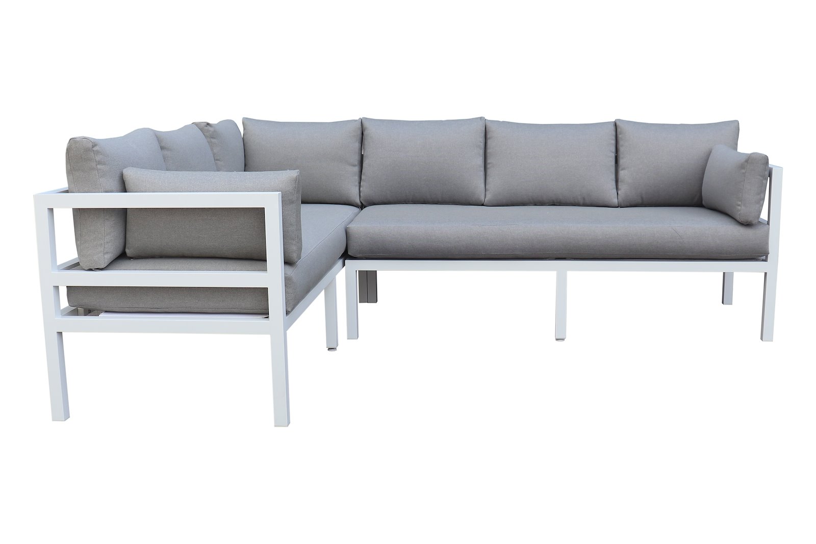 Sicilia 23 spisesofa Hvit aluminium med lysegrå puter