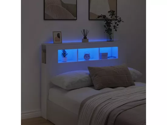 Tête de lit à LED blanc 140x18,5x103,5 cm bois d'ingénierie