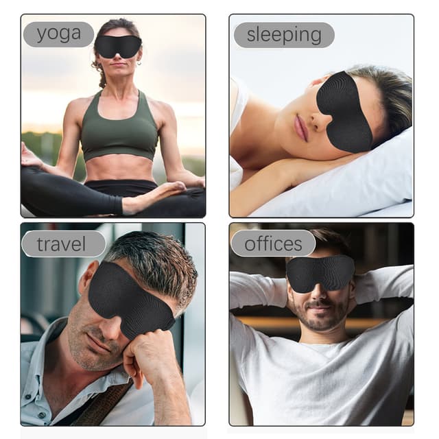 3D sovemaske med tilbehør Sort