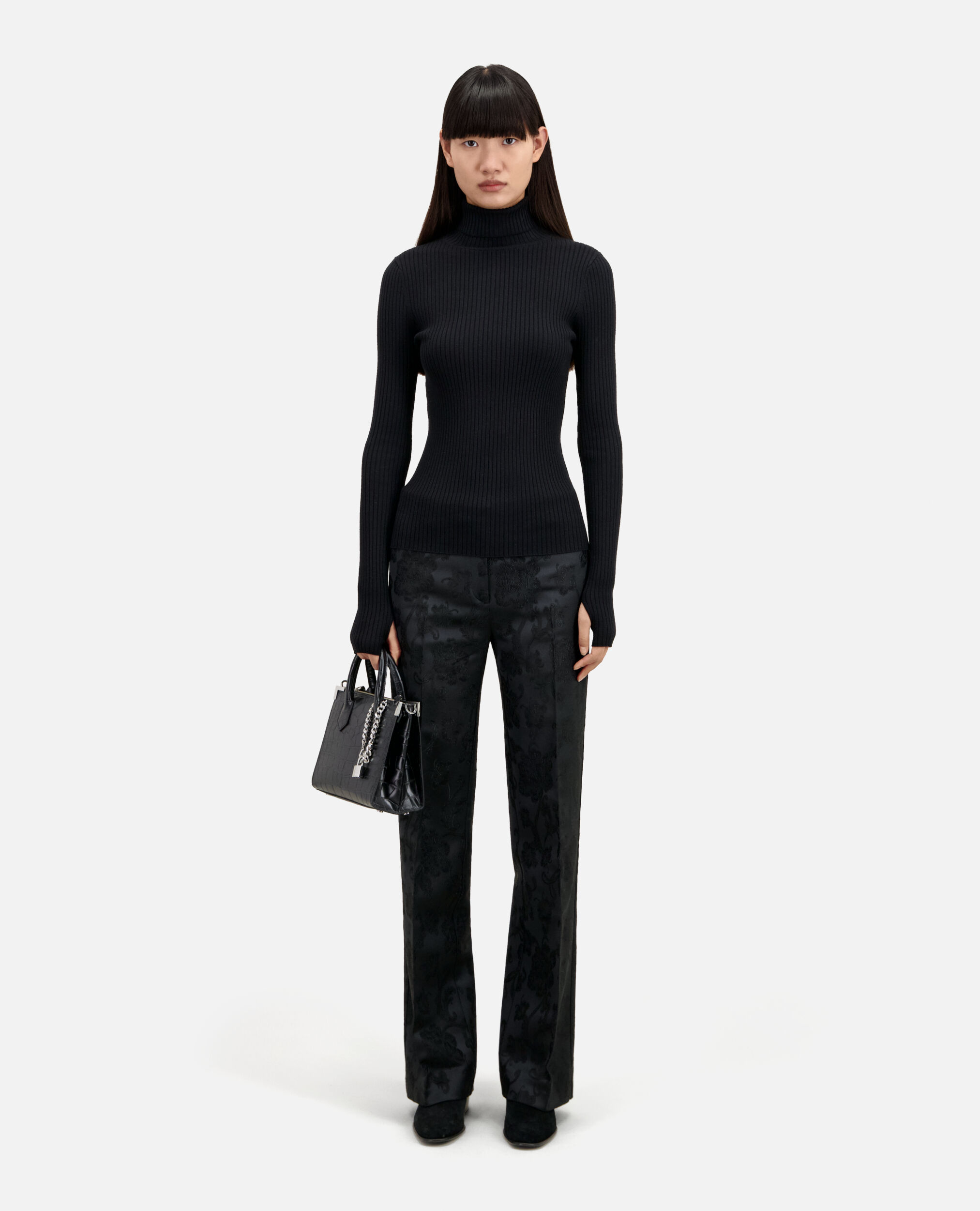 Black ribbed fine knit sweater