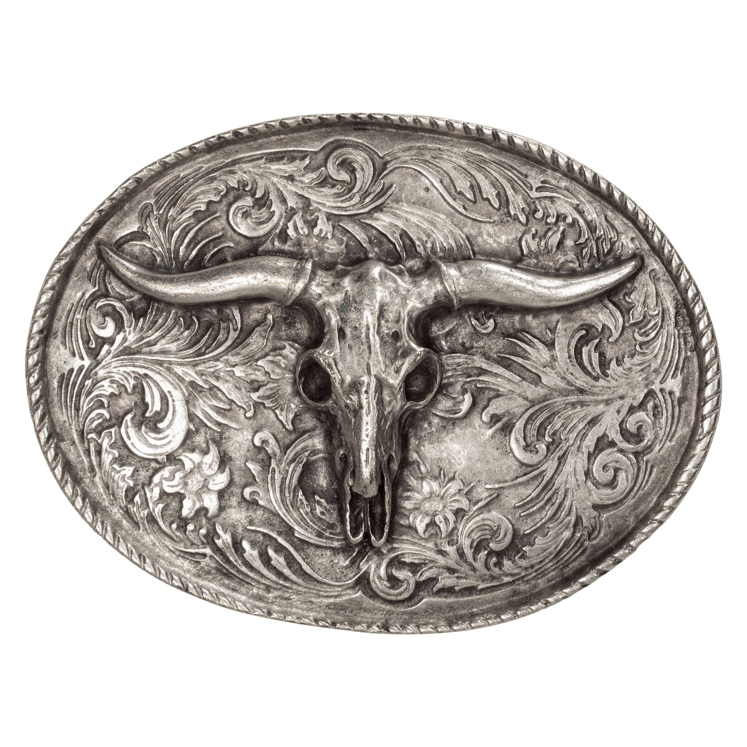 L-pro West Gürtelschnalle Longhorn  - altsilber