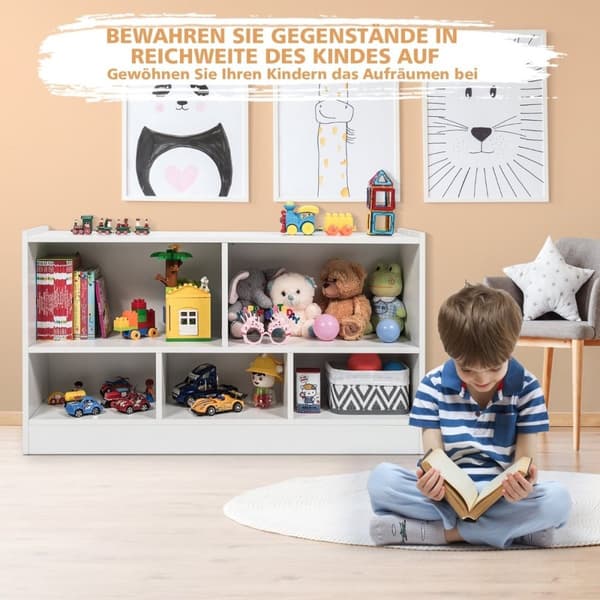 Lekeskap for barn laget av tre, barnehylle, bokhylle, 111 x 30 x 61,5 cm, hvit
