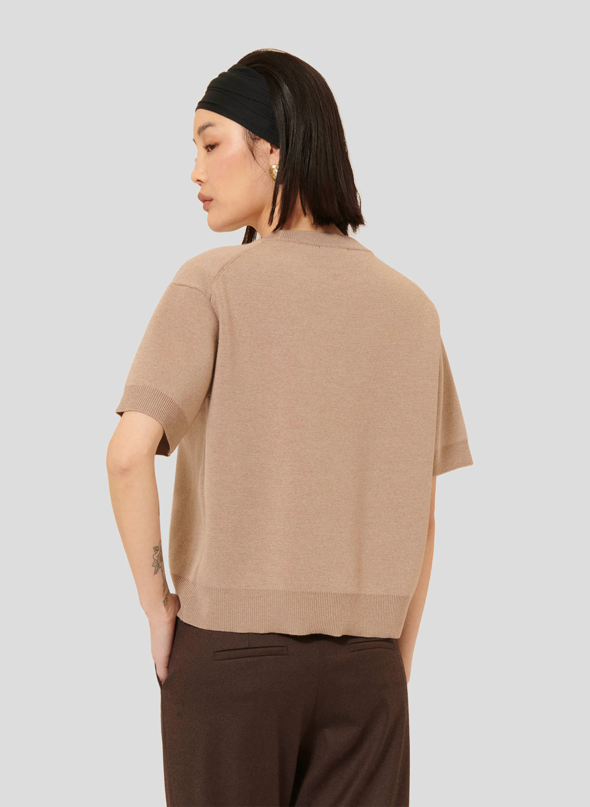 PAMELIA - Pull droit en laine mélangée | Marron
