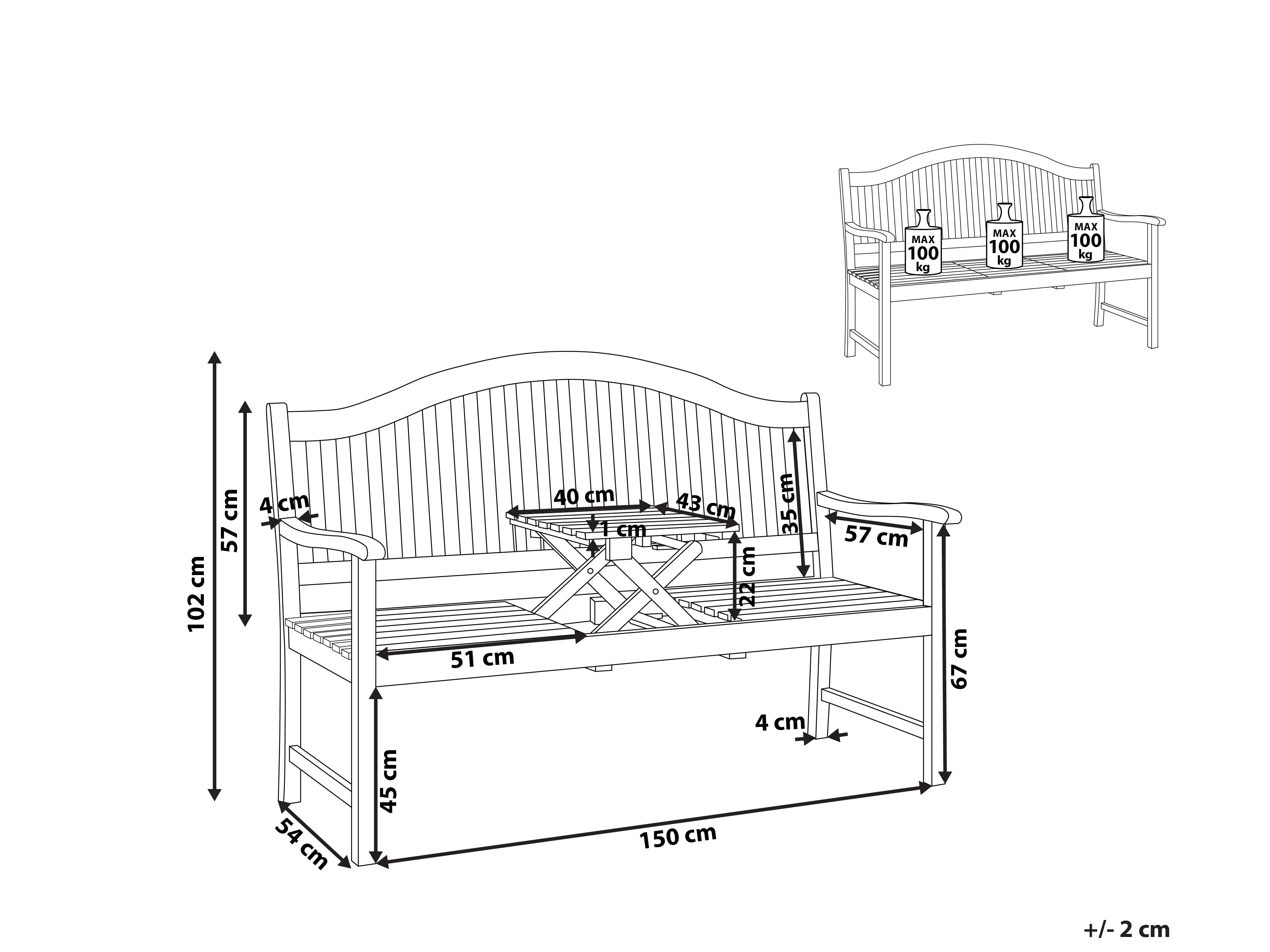 Tuinbank HILO 150 cm Acaciahout Bruin