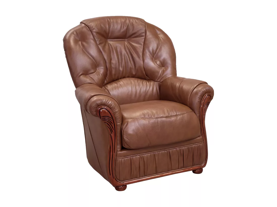 Canapé 3 places et un fauteuil 100% cuir de buffle marron DAPHNE