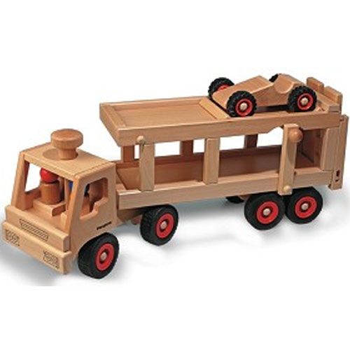 Fagus houten autotransport wagen bestuurbaar met autootje en 2 poppetjes10.49