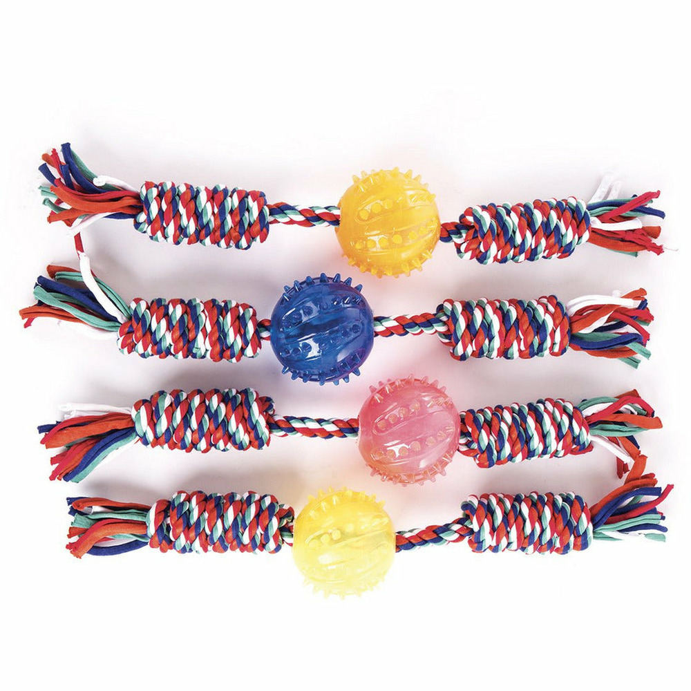 Lot de 4 cordes en tissu + balle à picots pour chiots - collection puppy