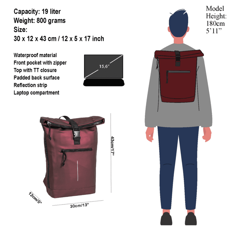 New Rebels Mart New York Rolltop Backpack Metallic Burgundy