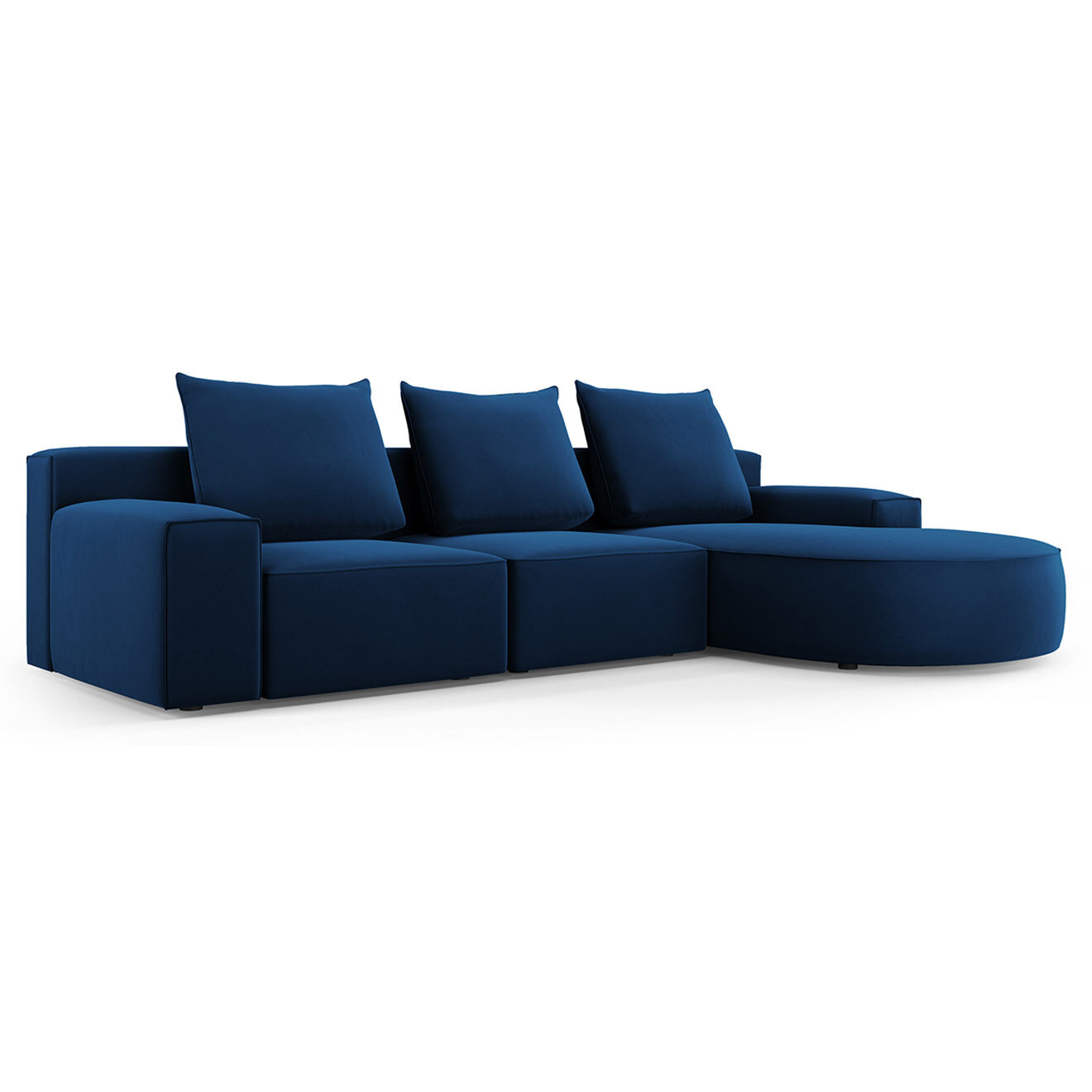 Mazzini Sofas Canapé d'angle droit arrondi en velours Ivy 5 Places bleu roi - 285x180x89 cm