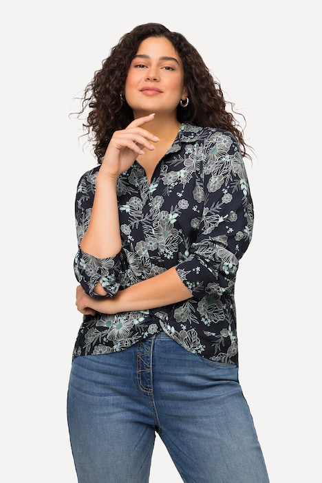 Hemdbluse, floraler Druck, Hemdkragen, Langarm