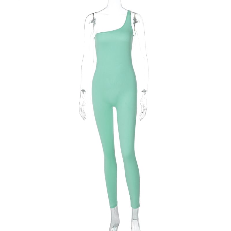 Alfie - Effen jumpsuit met één schouder