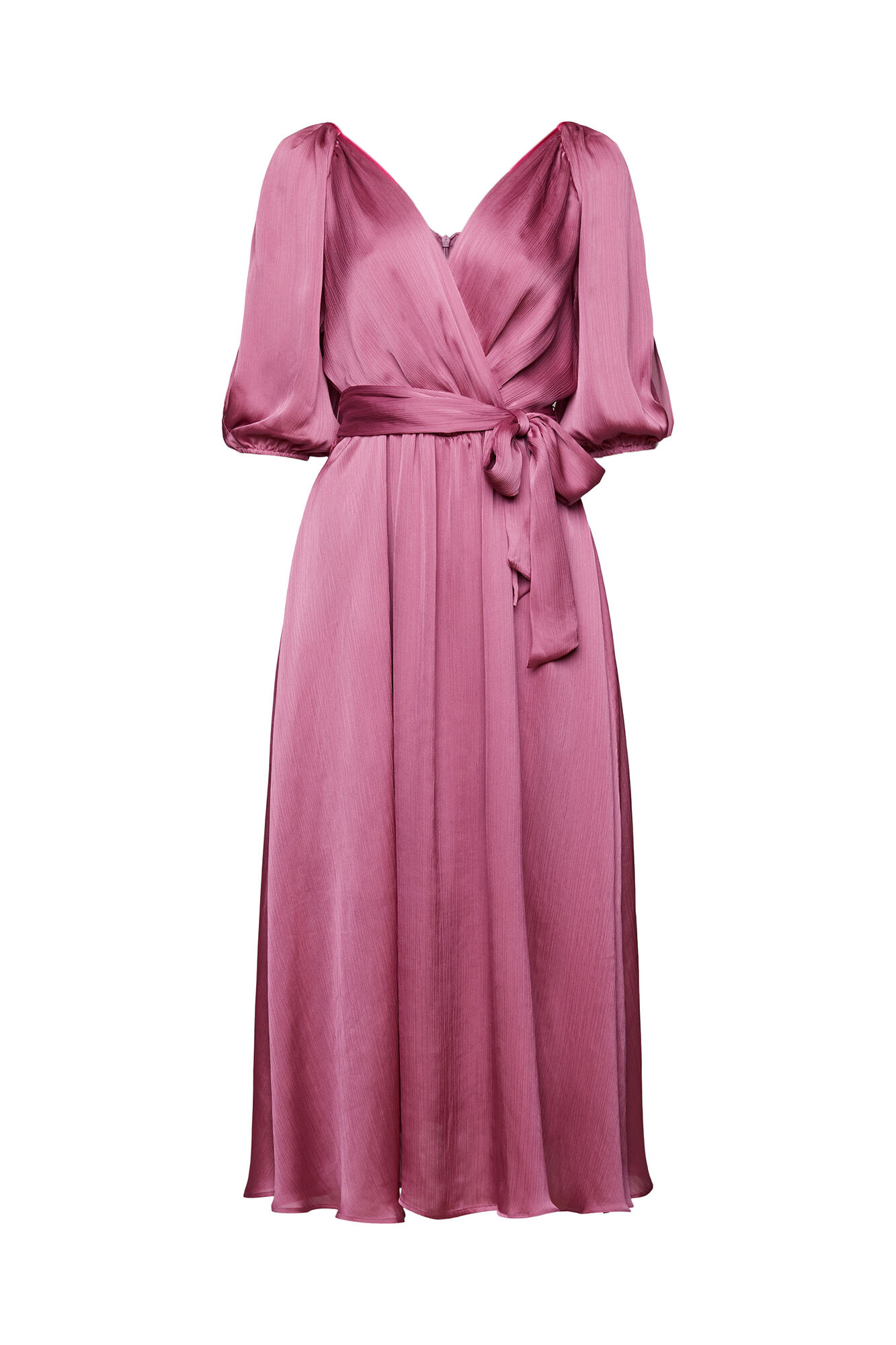Vestido midi de cetim com mangas 3/4 - Roxo