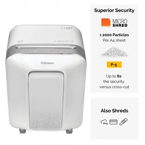 Makulator Fellowes Powershred® LX201 micro-cut 2x12 mm hvid (P-5)