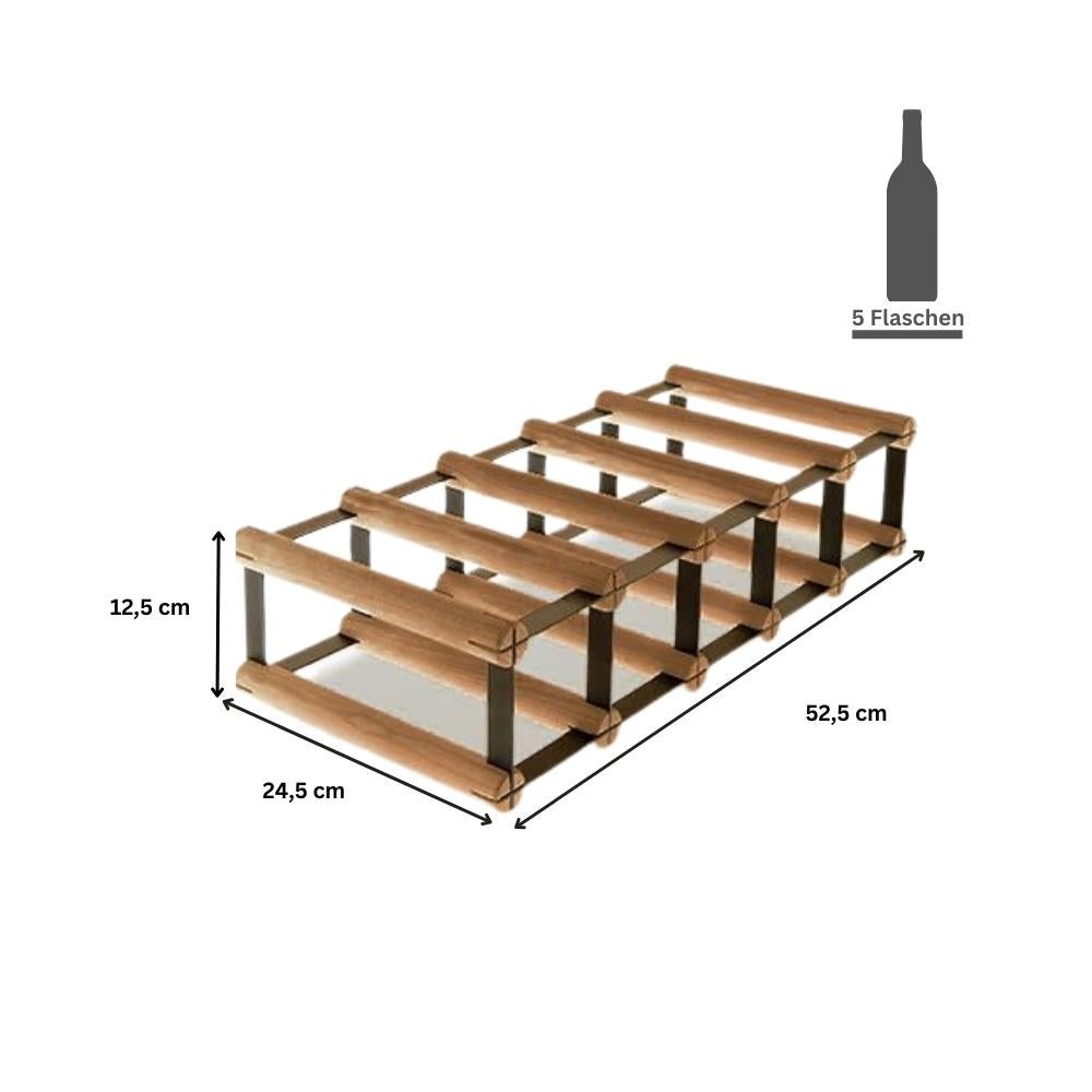 PROREGAL Modulair Wijnrek Vinotega Mod Metaal HxBxD 12,5 x 52,5 x 24,5 cm 5 x 1 Flessen Massief grenenhout Bruin Geolied