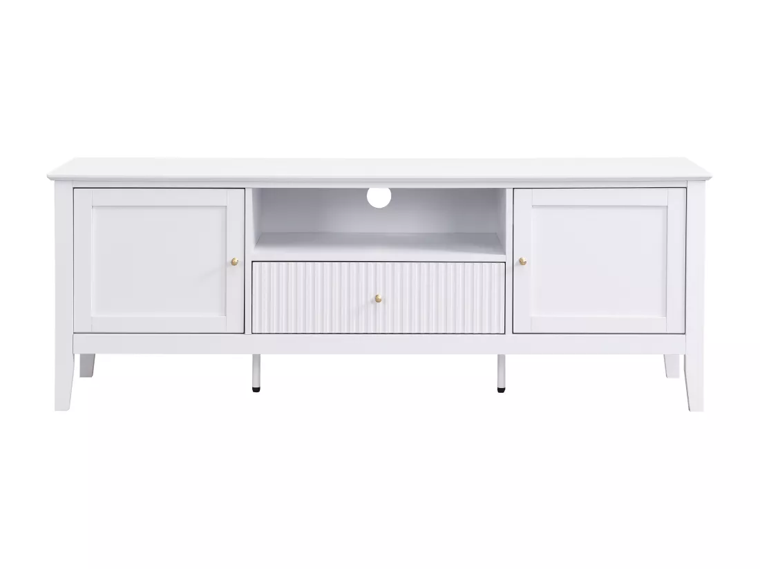 Meuble TV avec 2 portes, 1 tiroir et 1 niche en MDF - Blanc - NARIVA