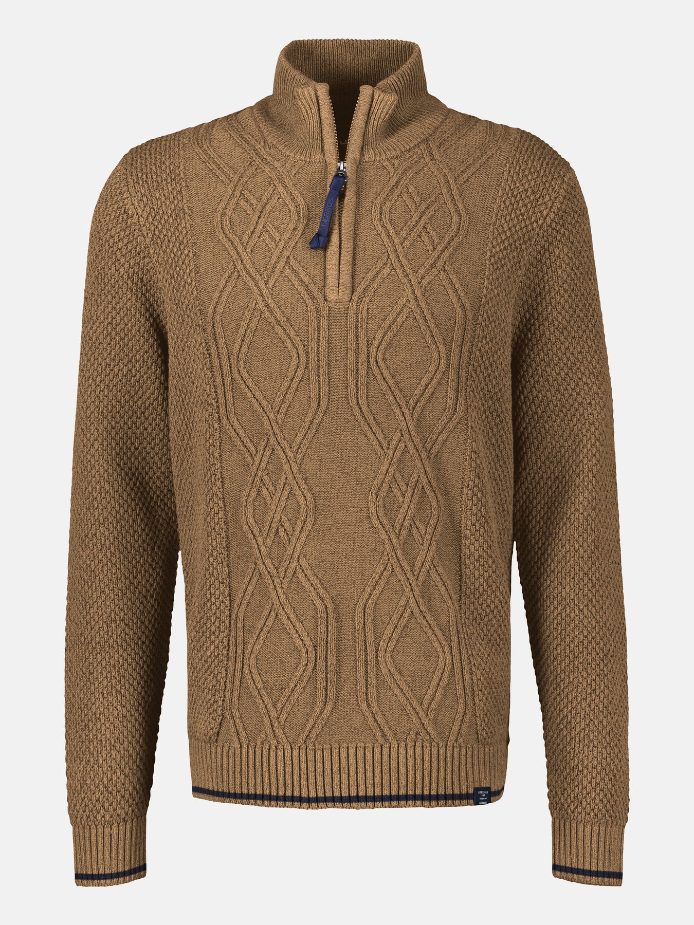 Strickpullover mit Zopfmuster und Troyerkragen