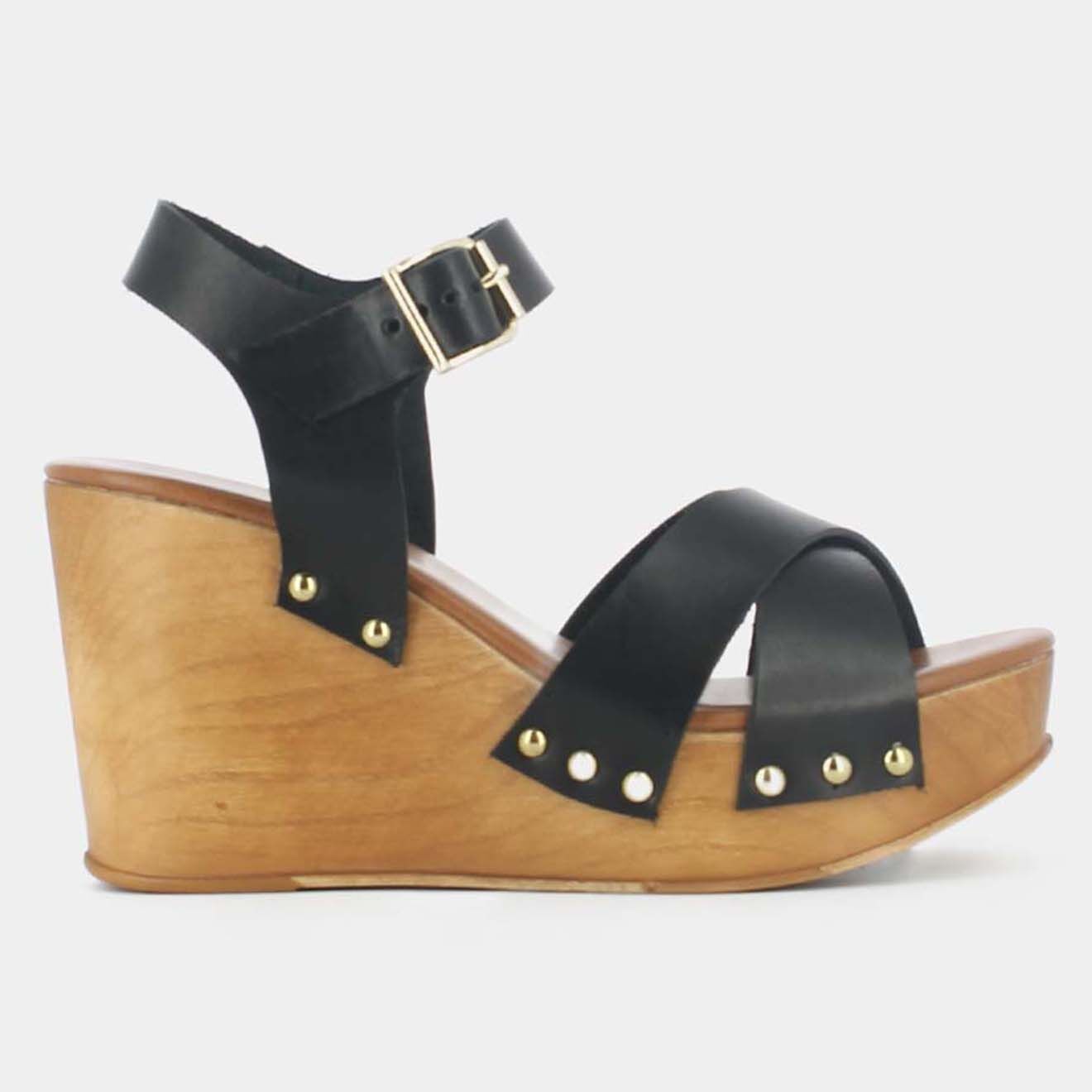 Jonak Sandales compensées en Cuir Etna noires - Talon 9 cm