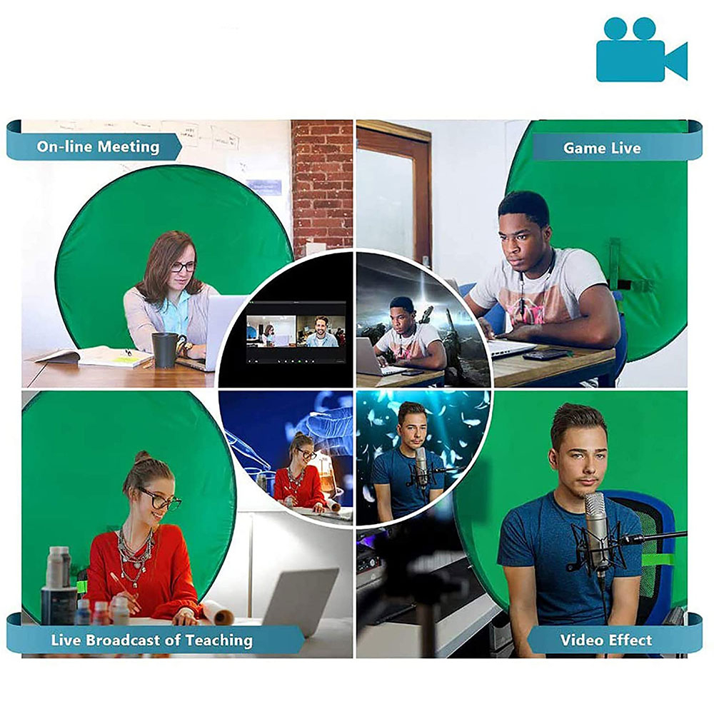 (Ø110cm) Faltbarer Pop Up Green Screen Stuhl Hintergrund Leinwand Kulisse   Tragetasche - Grün