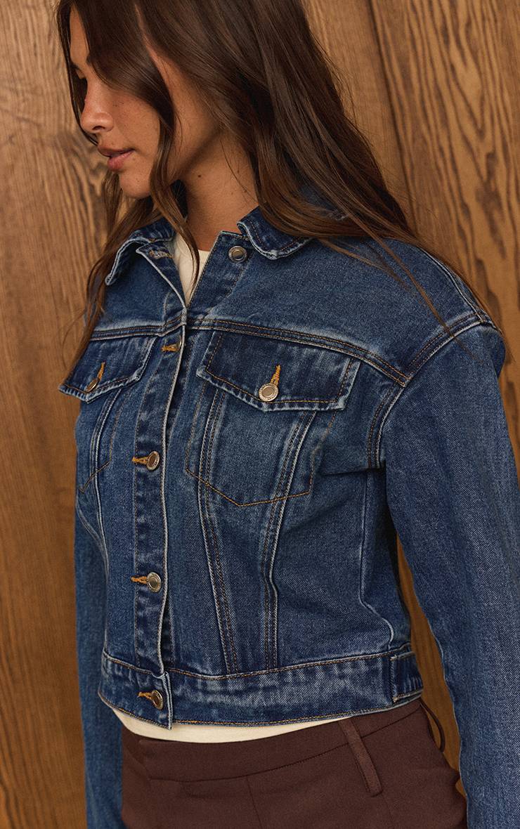 Bleu Foncé Veste En Jean Coupe Ajustée