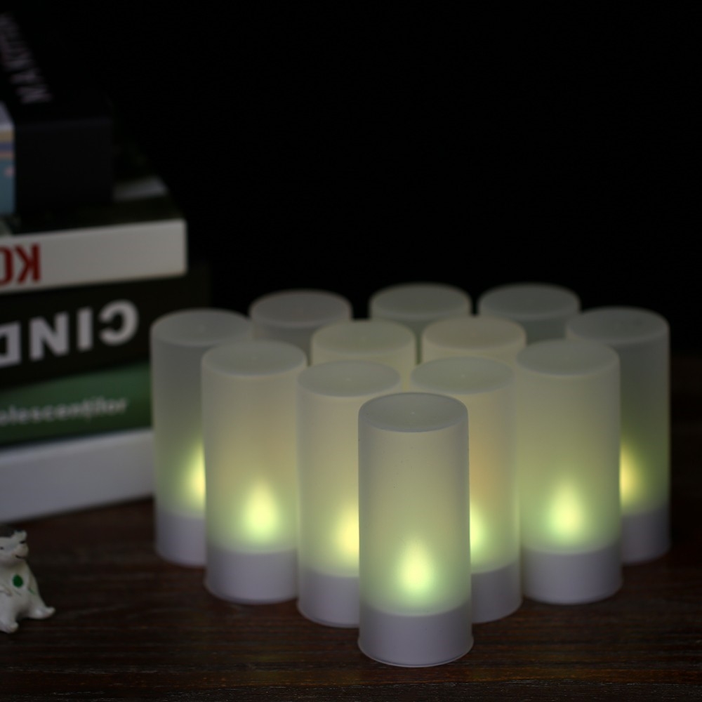 (12er Set) 2in1 Flackernde LED Teelichter Deko Kerzen Home Stimmungsleuchte inkl. Ladestation / Fernbedienung - Bunt