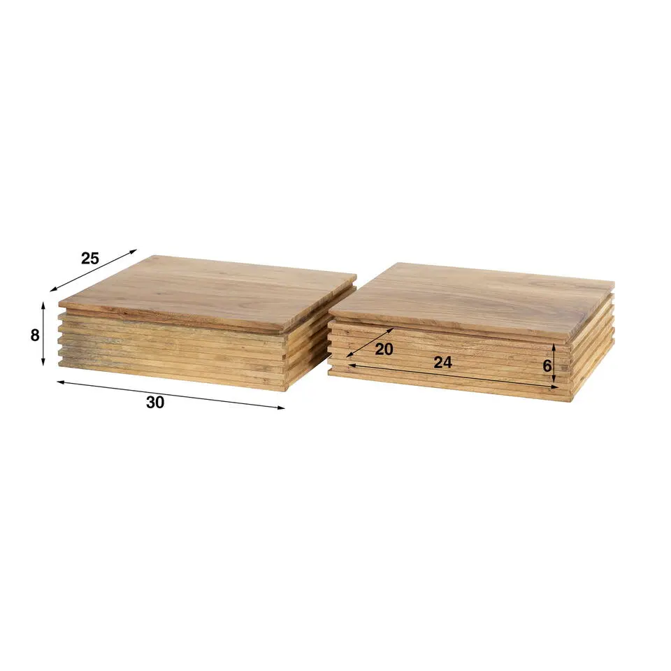 Nachtkastje Naturel Acaciahout - Set van 2 - 30x25x8cm