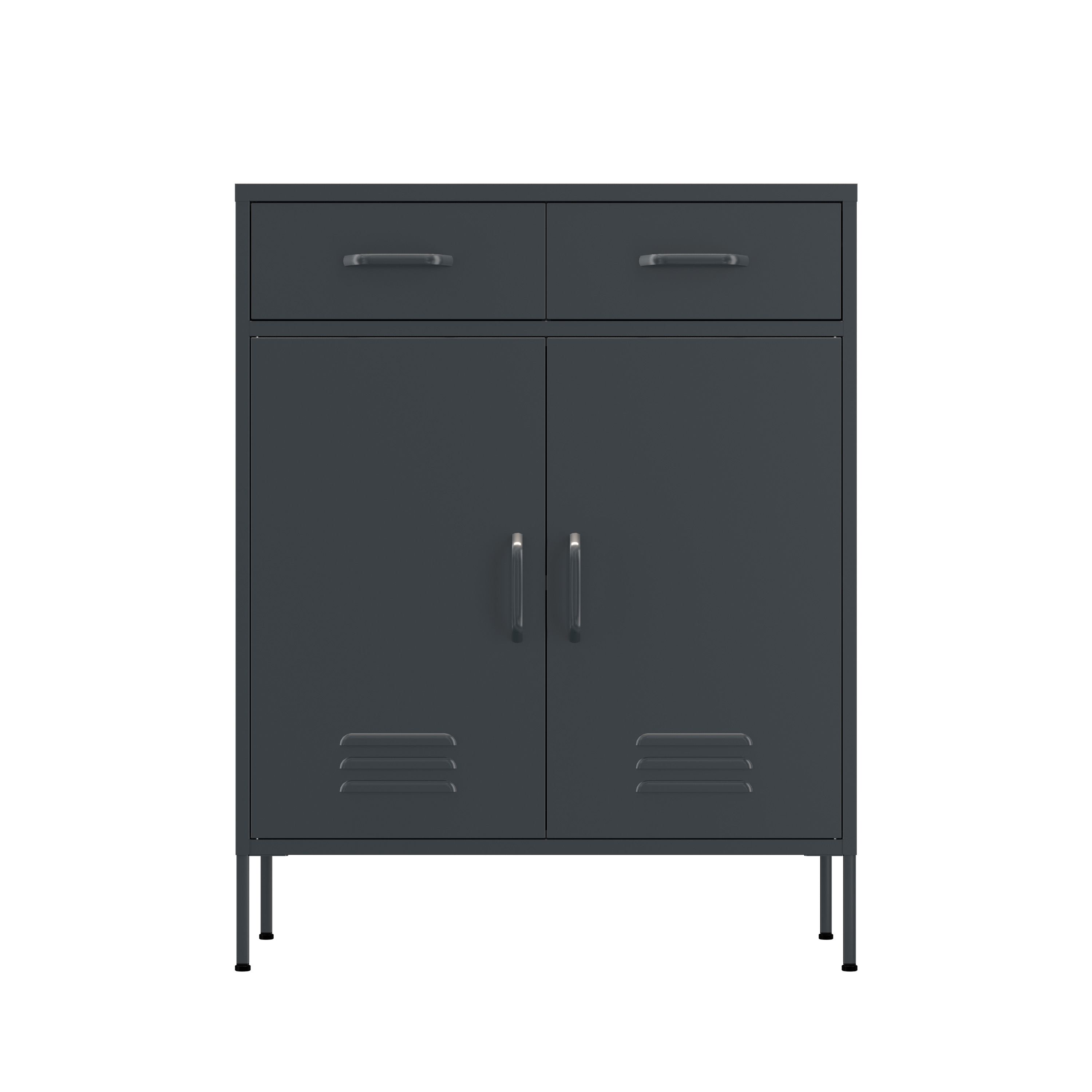 Kommode Metall KLAUS 2 Schubladen 2 Türen 80 x 101 cm anthrazit