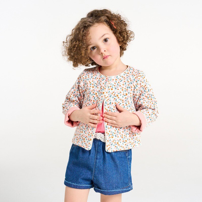 Gilet fleuri réversible rose bébé fille Rose