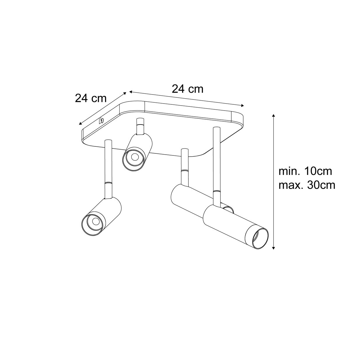 Afgeronde plafondspot zwart GU10 35mm 4-lichts draai- en kantelbaar - Kate