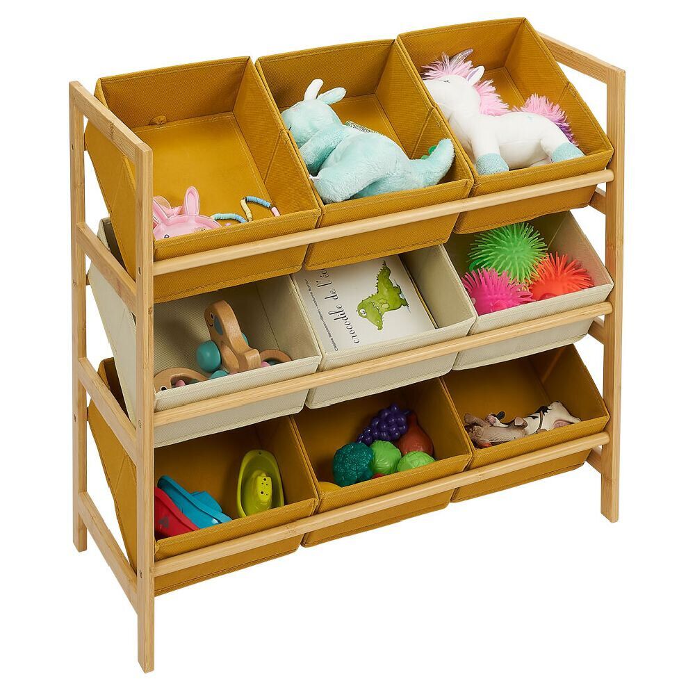 Structure bambou avec 9 panières de rangement polyester 65xH60x27cm