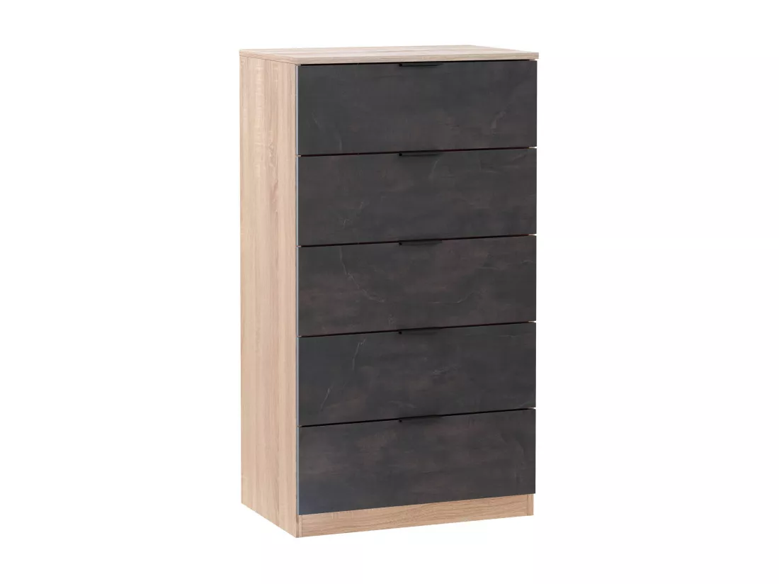 Commode Dhvali, commode à 5 tiroirs, commode pour la chambre, commode moderne, 60x40h110 cm, chêne et anthracite
