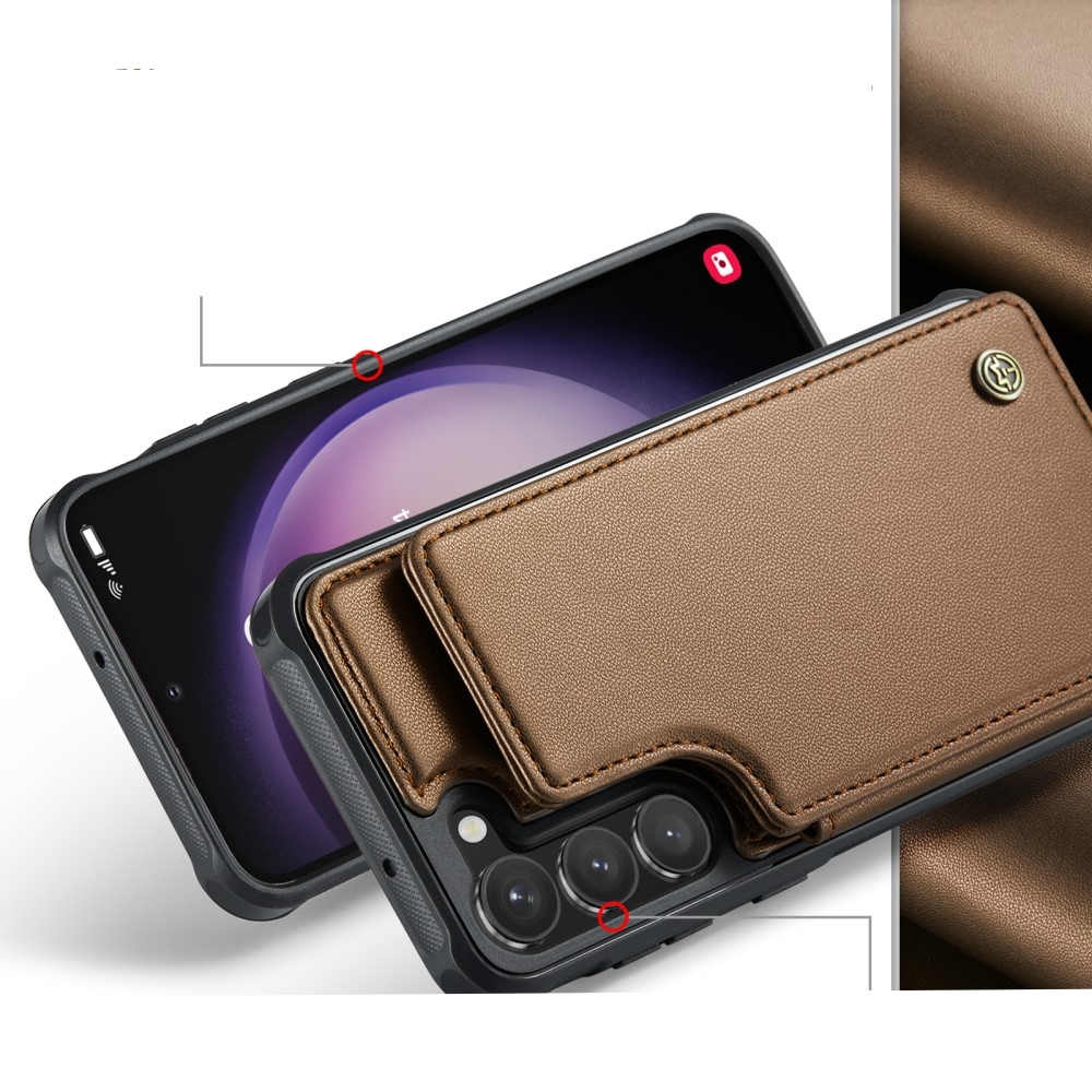 Samsung Galaxy S23 5G Leder Hülle mit Kartenfächern im Litchi Look   Kickstand (RFID Schutz) - Braun