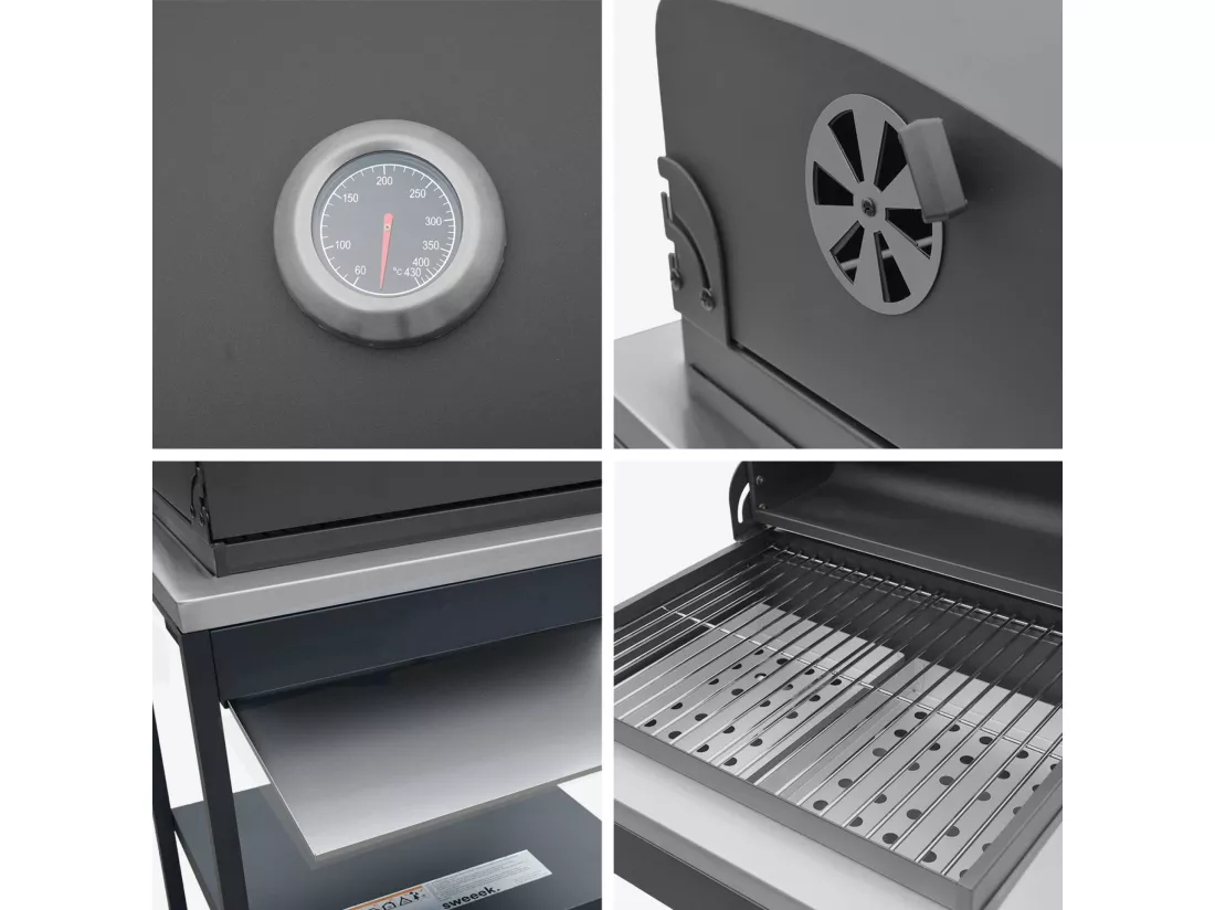 Barbecue grill charbon de bois noir Naxos grille chromée 2 étagères