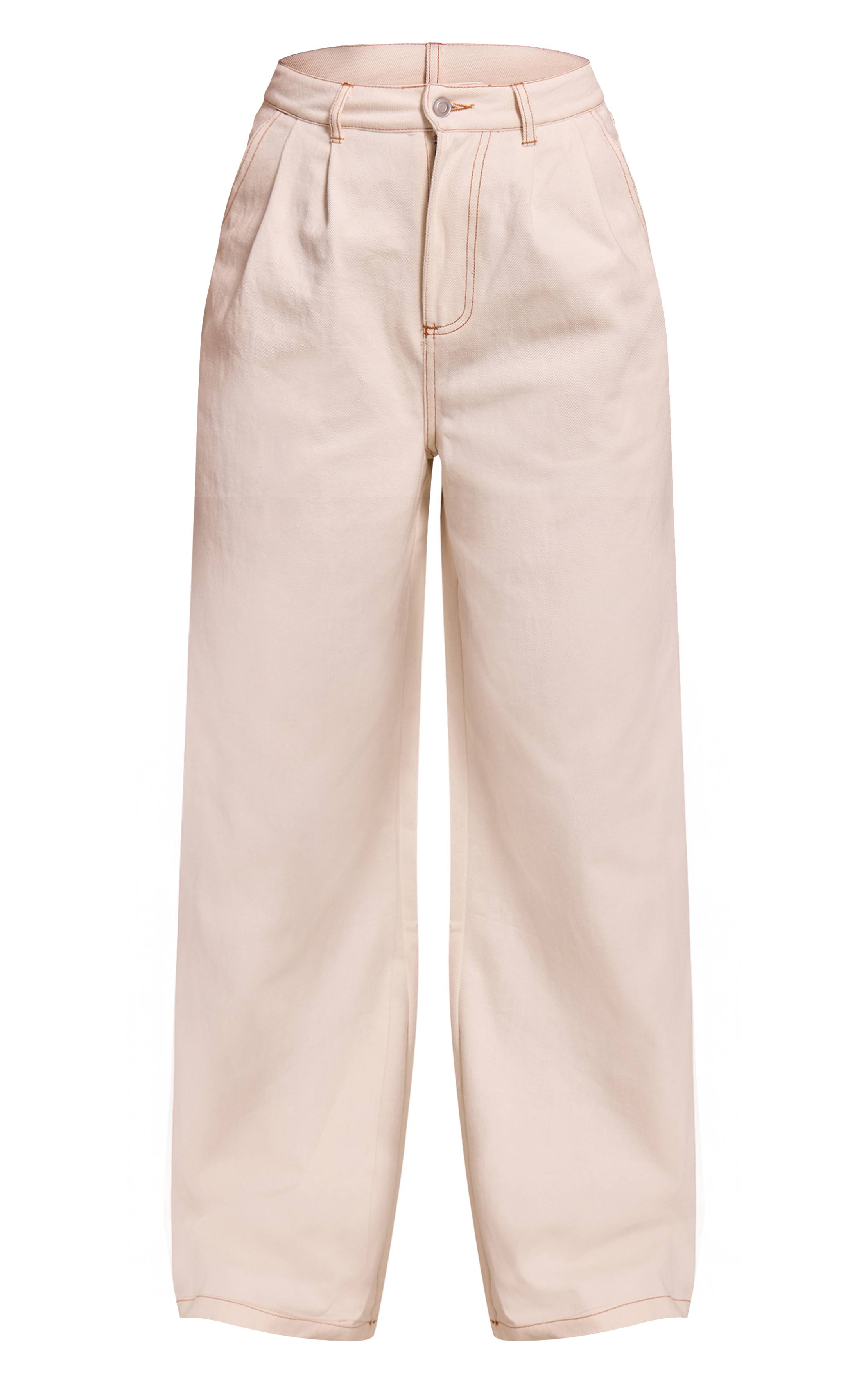 Ecru Jean Large Plissé Taille Haute